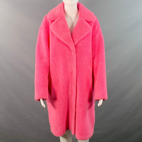 STAND STUDIO Size M Camille Cocoon Pink Polyester Faux Fur Notch Lapel Coat