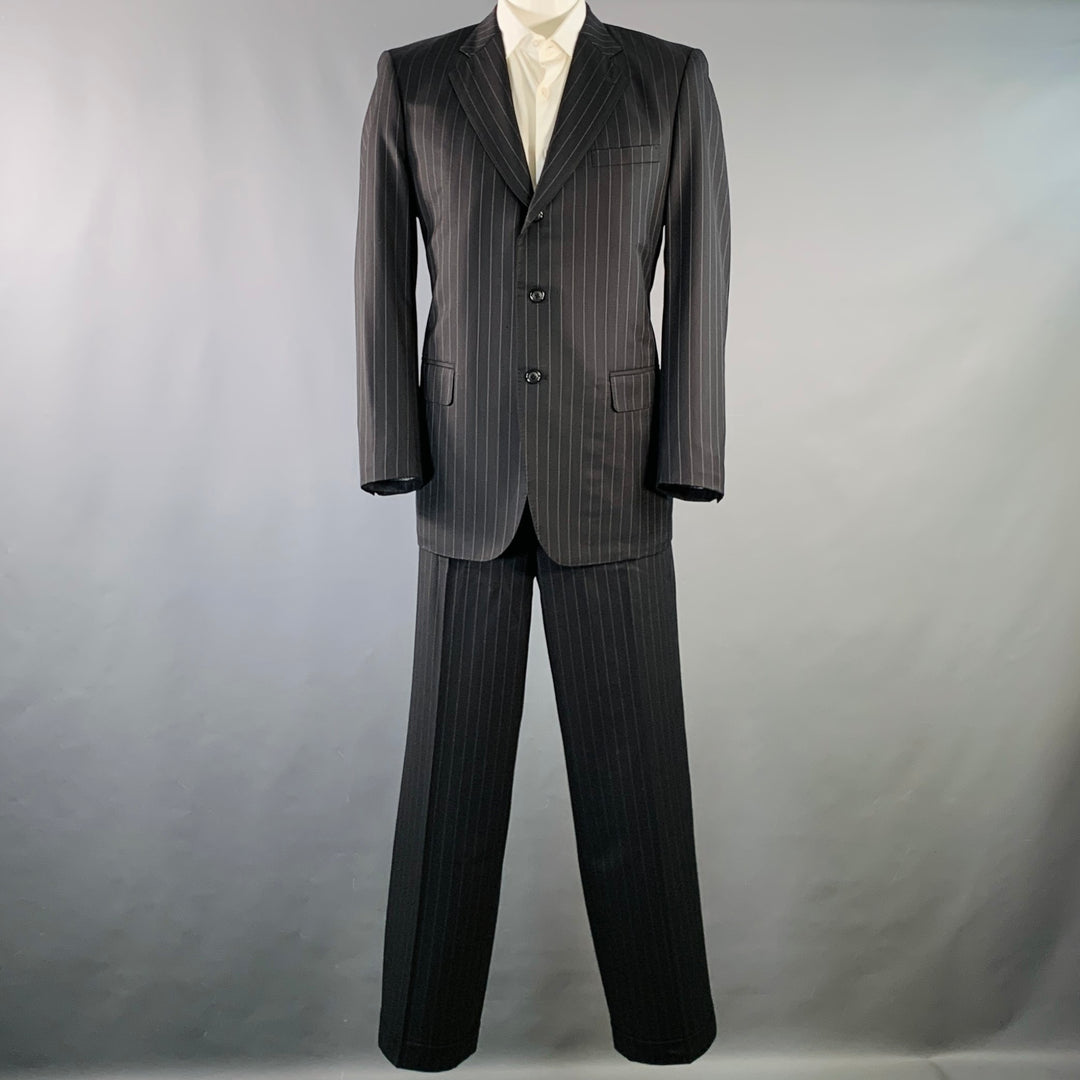 SIMPSON SIN TAILOR Size 42 Long Black White Pinstripe Wool Silk Suit