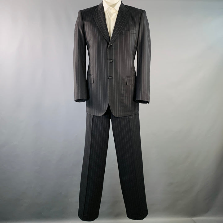 SIMPSON SIN TAILOR Size 42 Long Black White Pinstripe Wool Silk Suit