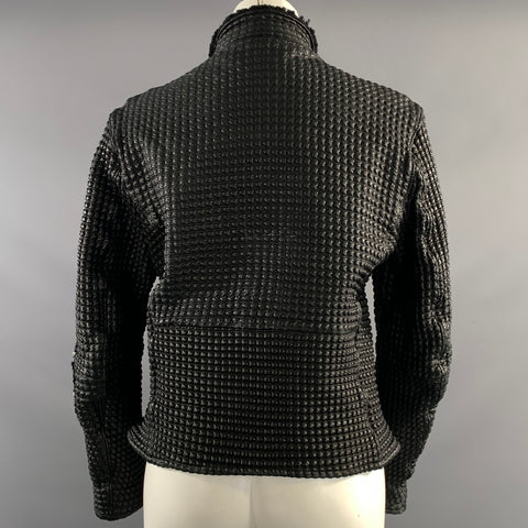ARMANI COLLEZIONI Size M Black Leather Textured Zip Up Jacket