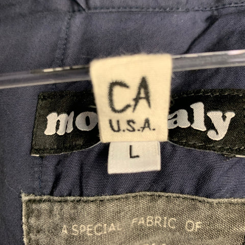 MONITALY Size L Navy Cotton Sateen Pleated Drawstring Casual Pants
