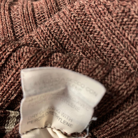 GIORGIO ARMANI Size S Brown White Rib Knit Cotton & Rayon V Neck Sweater