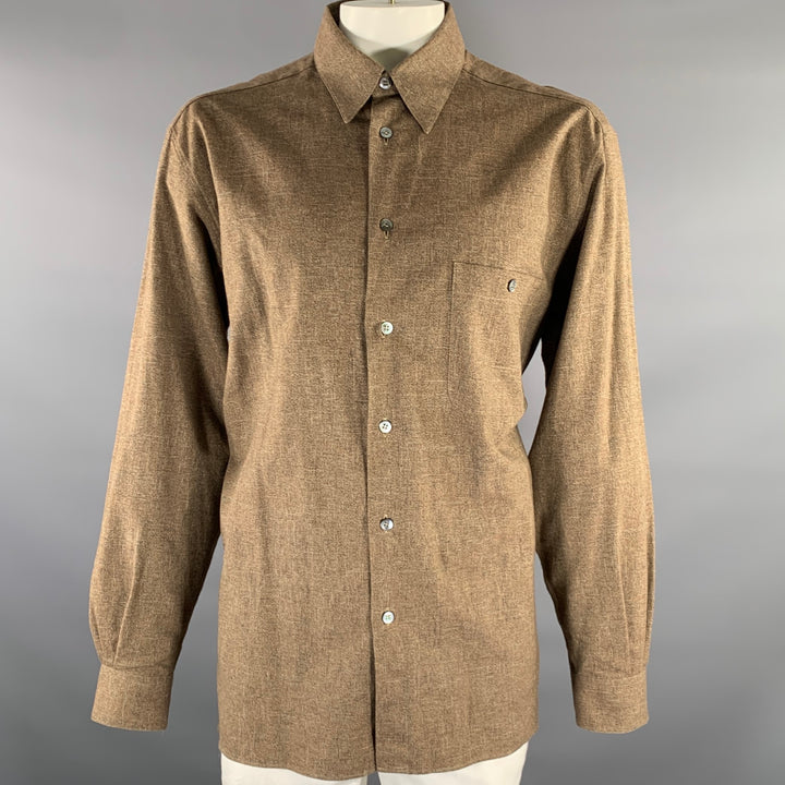 ERMENEGILDO ZEGNA Size XL Brown Tan Cotton Pointed Collar Long Sleeve Shirt