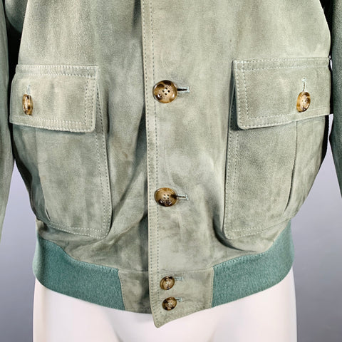 VALSTAR Size S Valstarino Sage Green Goat Suede Blouson Jacket