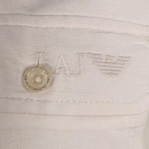 ARMANI JEANS Size S White Light Blue Cotton Elbow Patches Long Sleeve Shirt
