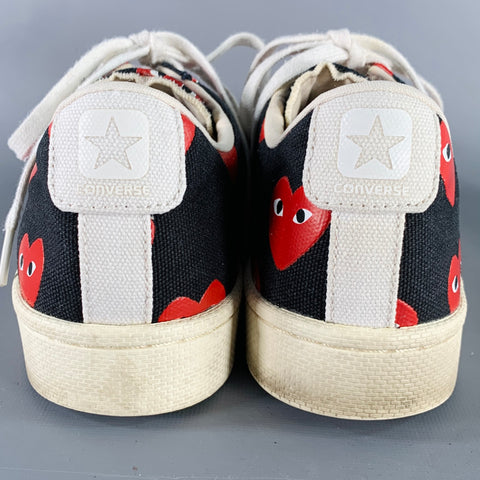 CONVERSE Size 10 Black Red Hearts Canvas Sneakers