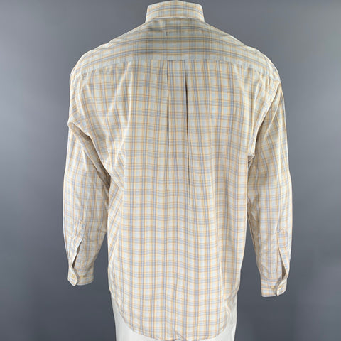 BURBERRY Size L Orange Blue Tartan Button Down Long Sleeve Shirt
