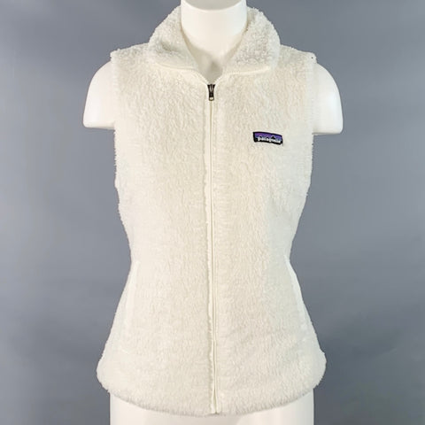 PATAGONIA Size M White Polyester Fleece Zip Up Vest