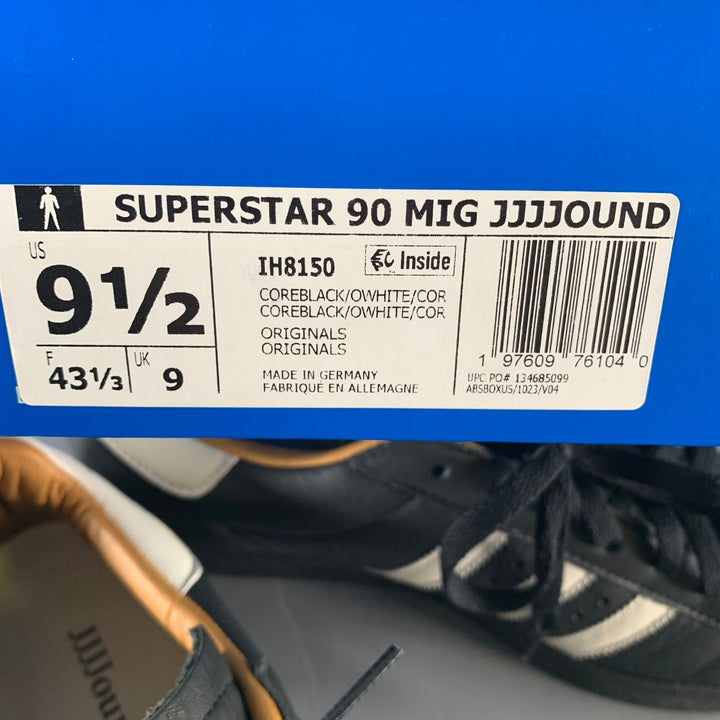 ADIDAS Size 9.5 Black White Leather Lace Sneakers