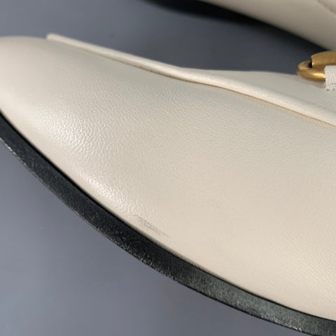 GUCCI Size 8.5 Cream Gold Leather Horsebit Slip On Loafers Flats