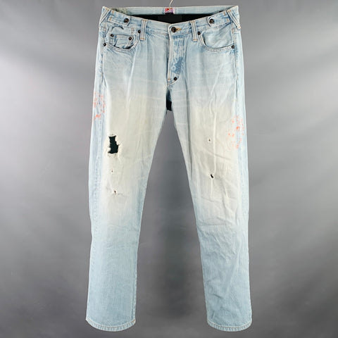 PRPS Size 28 Blue Distressed Cotton Straight Slim Five Pockets Jeans