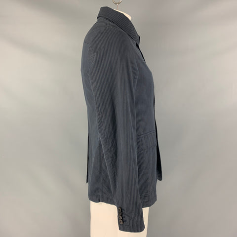 TS (S) Size L Navy Tan Pinstripe Cotton Silk Jacket