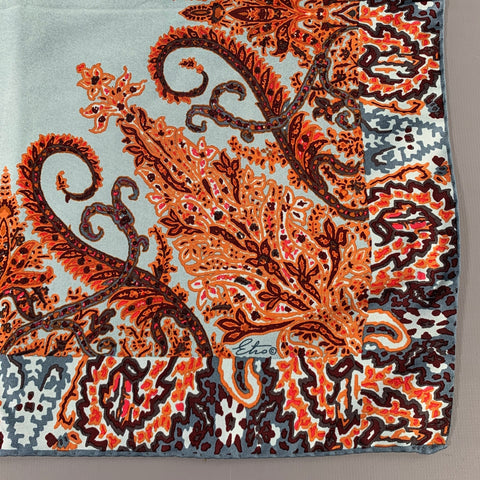 ETRO Blue Orange Paisley Silk Pocket Square