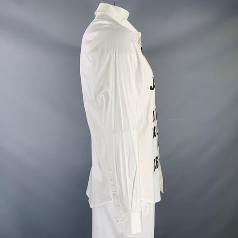 GLAMB x REZARD Size L White Black Print Cotton Blend Long Sleeve Shirt