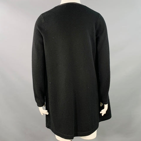 RALPH LAUREN Size L Black Cashmere Lambskin Trim Open Front Cardigan