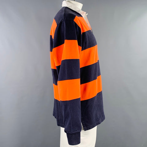 POLO by RALPH LAUREN Size L Orange Navy Stripe Cotton Half Placket Polo