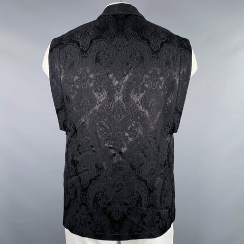 SAINT LAURENT Size XL Black Black Jacquard Viscose Silk Vest
