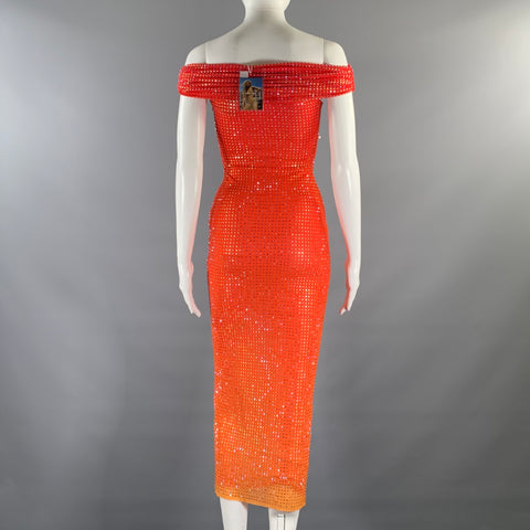 SELF-PORTRAIT Size 0 Orange Pink Polyester Blend ss23-002m-p Ombre Midi Dress