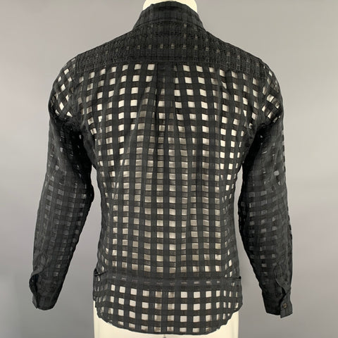 ANN DEMEULEMEESTER Size XS Black Plaid Cupro Blend Sheer Long Sleeve Shirt