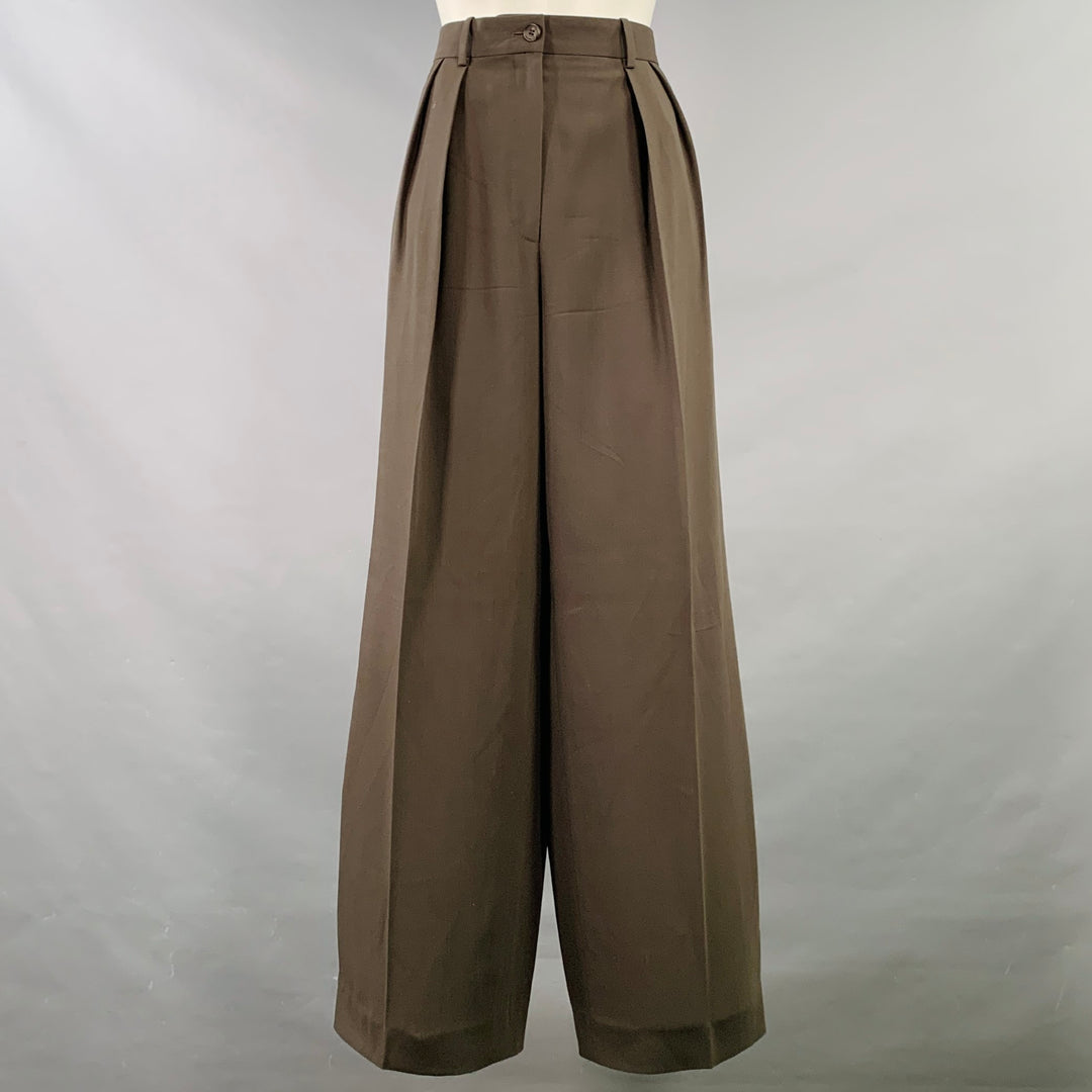 THE ROW Size 0 Green Pleated Wide Leg Dress Pants