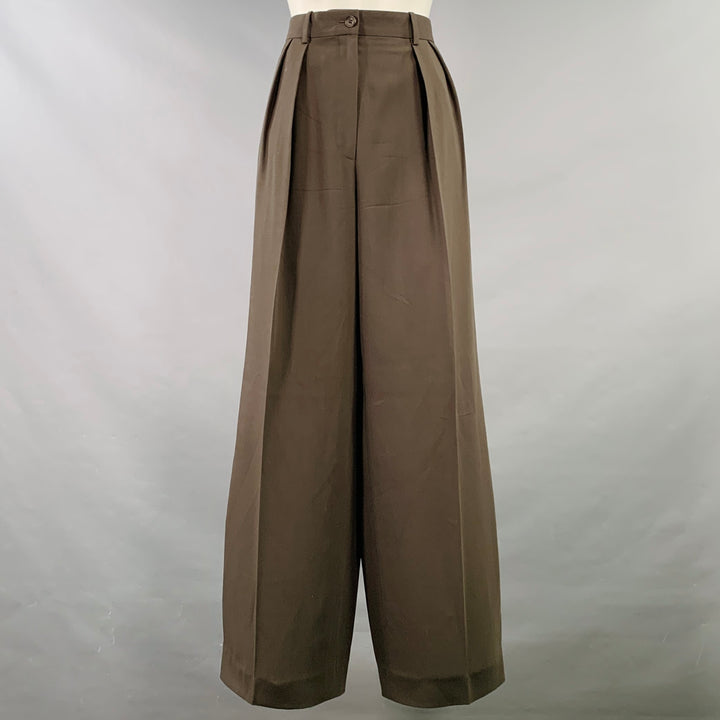 THE ROW Size 0 Green Pleated Wide Leg Dress Pants