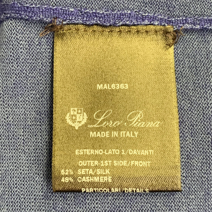 LORO PIANA Size 42 Blue Brown Contrast Trim Silk Cashmere Open Collar Polo