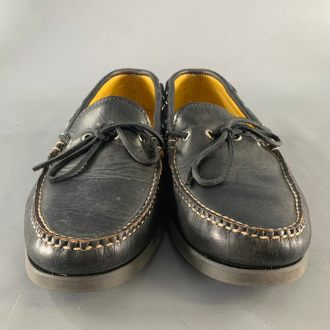 QUODDY Size 10.5 Black Yellow Leather Boat Shoe Loafers