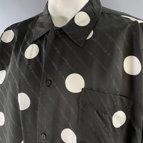 BALENCIAGA Size XL Black White Polka Dot Viscose Silk Long Sleeve Shirt