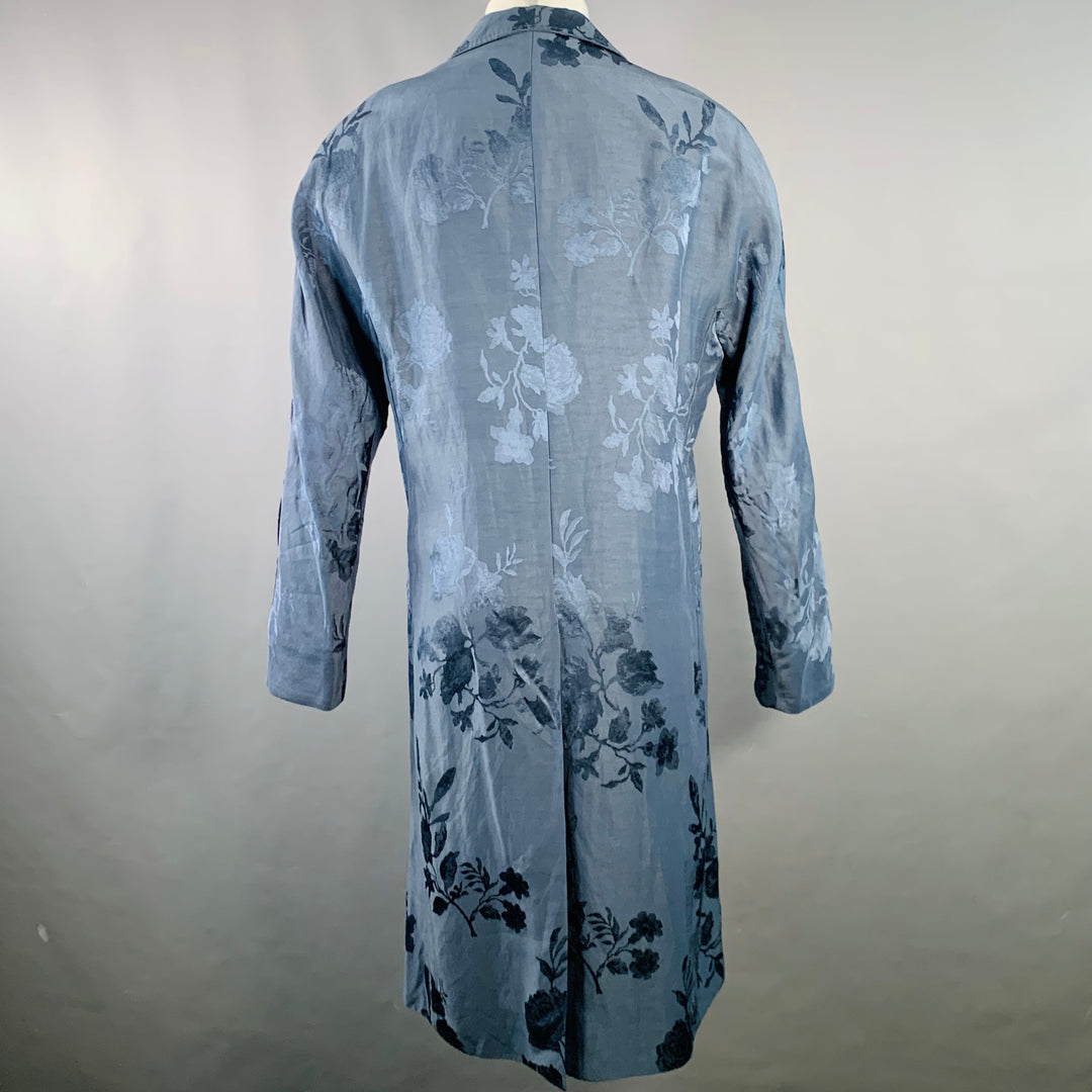 HAIDER ACKERMANN Size 38 Teal Jacquard Linen Blend Single Breasted Peak Lapel Coat