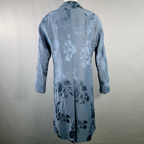 HAIDER ACKERMANN Size 38 Teal Jacquard Linen Blend Single Breasted Peak Lapel Coat