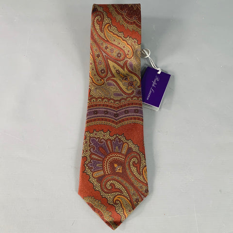 RALPH LAUREN Burgundy Olive Paisley Silk Tie