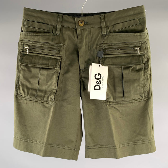 DOLCE & GABBANA Size 30 Green Olive Cotton Cargo Shorts