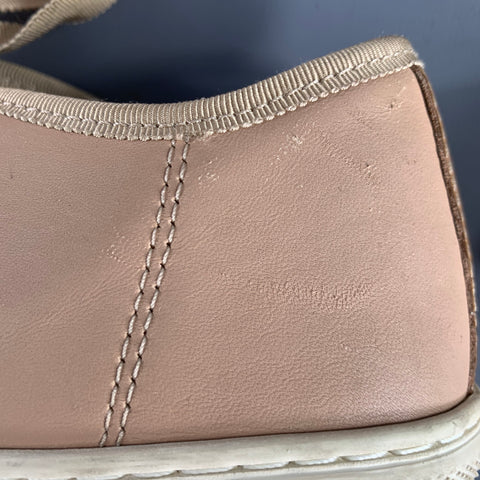 LANVIN Size 9 Beige Leather Patent Leather Cap Toe Sneakers