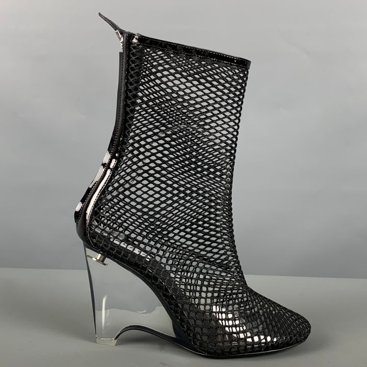 ALAIA Size 7 Black Clear Wedge Boots
