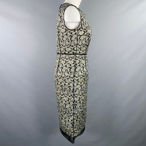 MARC JACOBS Robe sans manches à fleurs en mélange de nylon noir et argenté, taille 4