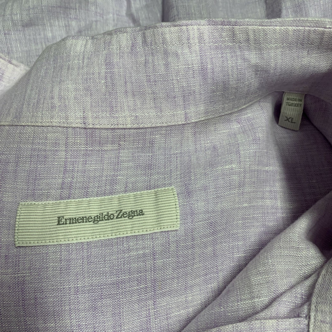 ERMENEGILDO ZEGNA Size XL Purple Lavender Linen One Pocket Long Sleeve Shirt