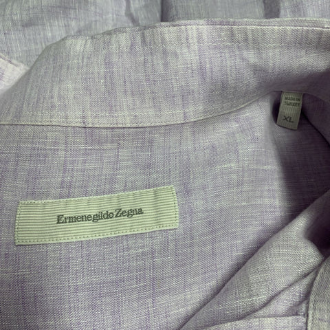 ERMENEGILDO ZEGNA Size XL Purple Lavender Linen One Pocket Long Sleeve Shirt