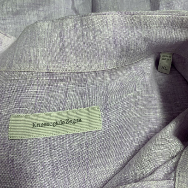 ERMENEGILDO ZEGNA Size XL Purple Lavender Linen One Pocket Long Sleeve Shirt