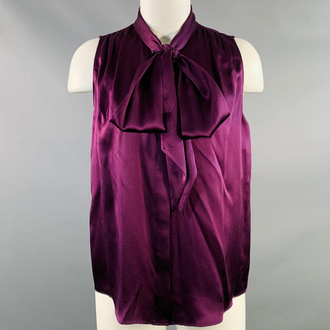 FRAME Size XS Purple Satin Hidden Buttons Bow Blouse