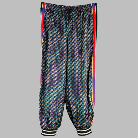 GUCCI 2019 Size S Green Blue Monogram Silk Joggers Casual Pants