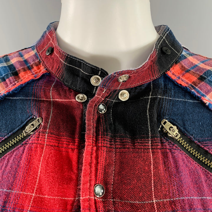L.G.B Size 2 Red Blue Cotton Blend Plaid Shirt Dress