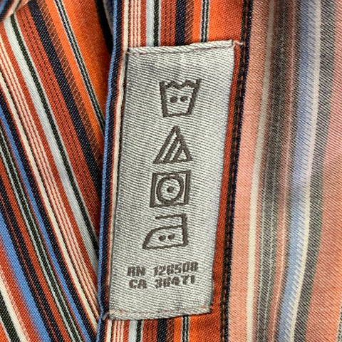 THOMAS DEAN Size XL Orange Blue Stripe Cotton Long Sleeve Shirt