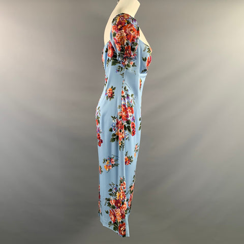 DOLCE & GABBANA Size 8 Blue Multi Color Silk  Elastane Floral Back Zip Dress