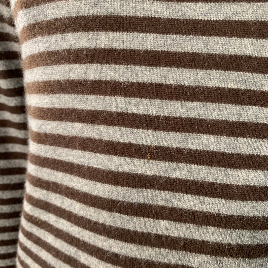 A.P.C. Size L Charcoal Grey Brown Cashmere Stripe Crew Neck Sweater