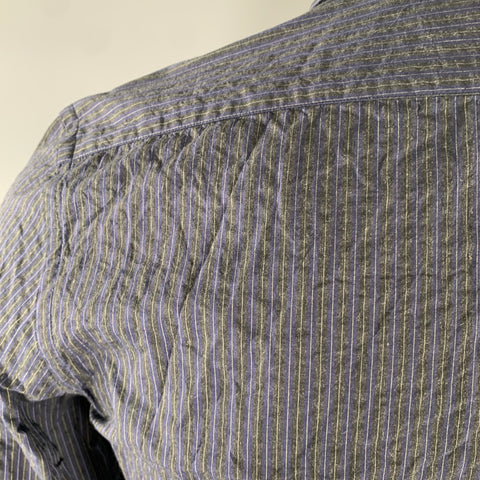 BURBERRY Size S Navy Grey Pinstripe Cotton Long Sleeve Shirt
