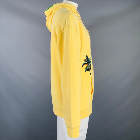 SCOTCH AND SODA Size XL Yellow Multi Color Palms Cotton Hoodie Sweatshirt