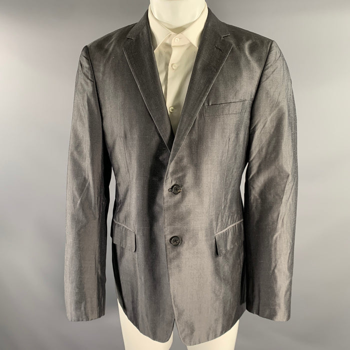 PRADA Chest Size 42 Grey Solid Silk Notch Lapel Sport Coat