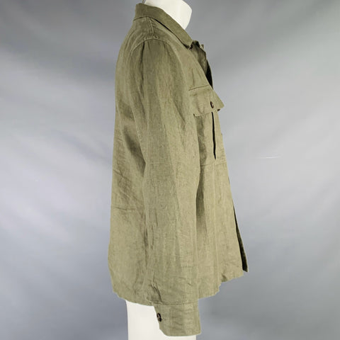 BUCK MASON Size M Olive Green Linen Patch Pocket Long Sleeve Shirt
