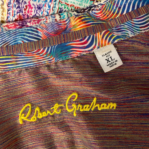 ROBERT GRAHAM Size XL White Scribble Tile Short Sleeve Shirt