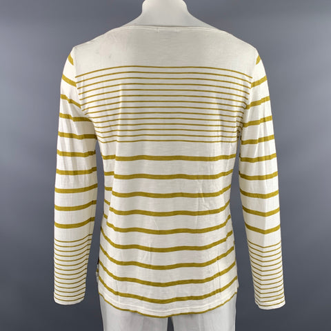 BURBERRY BRIT Size L White Gold Stripe Cotton Boat Neck Long Sleeve Shirt